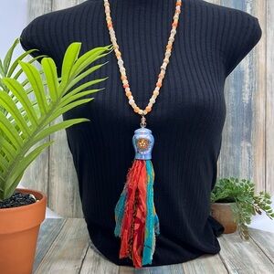 ⭐️Adorned Crown Jewelry assemblage ceramic shaker tassel stone bead necklace